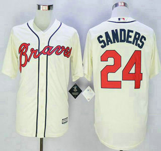 Men's Atlanta Braves #24 Deion Sanders Cream New Cool Base Jersey