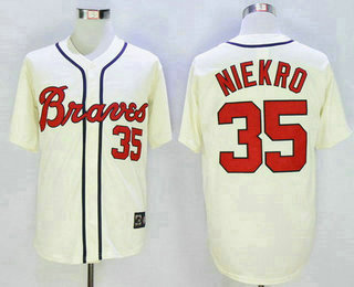 Men's Atlanta Braves #35 Phil Niekro Retired Cream Majestic Cooperstown Collection Throwback Jersey