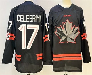Men's Canada Hockey #17 Macklin Celebrini Black 2026 Olympics Authentic Jersey