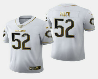 Men's Chicago Bear #52 Khalil Mack White 100th Season Golden Edition Jersey Men's Chicago Bear #52 Khalil Mack White 100th Season Golden Edition Jersey