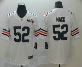 Men's Chicago Bear #52 Khalil Mack White 2019 100th seasons Patch Vapor Untouchable Stitched NFL Nike Alternate Classic Limited Jersey Men's Chicago Bear #52 Khalil Mack White 2019 100th seasons Patch Vapor Untouchable Stitched NFL Nike Alternate Classic Limited Jersey