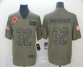 Men's Chicago Bears #32 David Montgomery NEW Olive 2019 Salute To Service Stitched NFL Nike Limited Jersey Men's Chicago Bears #32 David Montgomery NEW Olive 2019 Salute To Service Stitched NFL Nike Limited Jersey