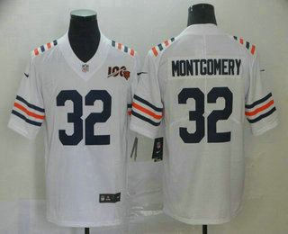 Men's Chicago Bears #32 David Montgomery White 2019 100th seasons Patch Vapor Untouchable Stitched NFL Nike Alternate Classic Limited Jersey Men's Chicago Bears #32 David Montgomery White 2019 100th seasons Patch Vapor Untouchable Stitched NFL Nike Alternate Classic Limited Jersey