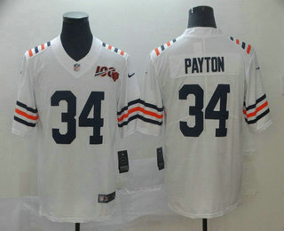 Men's Chicago Bears #34 Walter Payton White 2019 100th seasons Patch Vapor Untouchable Stitched NFL Nike Alternate Classic Limited Jersey Men's Chicago Bears #34 Walter Payton White 2019 100th seasons Patch Vapor Untouchable Stitched NFL Nike Alternate Classic Limited Jersey