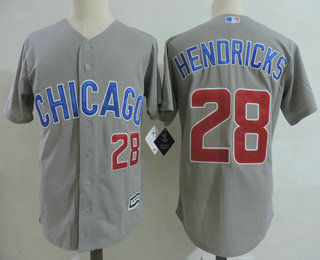 Men's Chicago Cubs #28 Kyle Hendricks Gray Road with Small Number Stitched MLB Majestic Cool Base Jersey