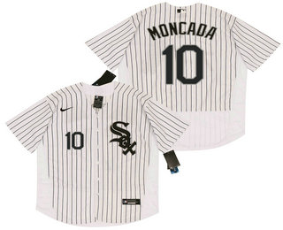 Men's Chicago White Sox #10 Yoan Moncada White Pinstripe Stitched MLB Flex Base Nike Jersey Men's Chicago White Sox #10 Yoan Moncada White Pinstripe Stitched MLB Flex Base Nike Jersey