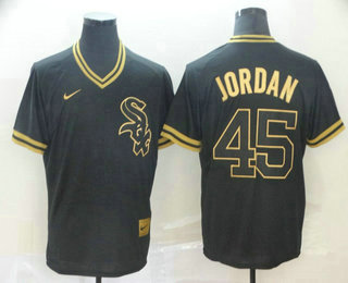 Men's Chicago White Sox #45 Michael Jordan Black Gold Nike Cooperstown Legend V Neck Jersey Men's Chicago White Sox #45 Michael Jordan Black Gold Nike Cooperstown Legend V Neck Jersey