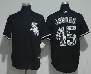 Men's Chicago White Sox #45 Michael Jordan Retired Black Team Logo Ornamented Stitched MLB Majestic Cool Base Jersey Men's Chicago White Sox #45 Michael Jordan Retired Black Team Logo Ornamented Stitched MLB Majestic Cool Base Jersey
