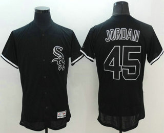 Men's Chicago White Sox #45 Michael Jordan Retired Lights Out Black Fashion Stitched MLB 2016 Majestic Flex Base Jersey Men's Chicago White Sox #45 Michael Jordan Retired Lights Out Black Fashion Stitched MLB 2016 Majestic Flex Base Jersey