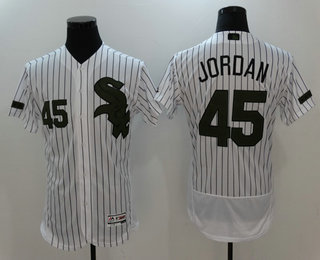 Men's Chicago White Sox #45 Michael Jordan White with Green Memorial Day Stitched MLB Majestic Flex Base Jersey Men's Chicago White Sox #45 Michael Jordan White with Green Memorial Day Stitched MLB Majestic Flex Base Jersey