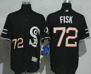Men's Chicago White Sox #72 Carlton Fisk Black Retro Stitched MLB 2016 Majestic Flex Base Jersey Men's Chicago White Sox #72 Carlton Fisk Black Retro Stitched MLB 2016 Majestic Flex Base Jersey