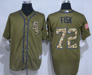 Men's Chicago White Sox #72 Carlton Fisk Retired Green Salute to Service Cool Base Baseball Jersey Men's Chicago White Sox #72 Carlton Fisk Retired Green Salute to Service Cool Base Baseball Jersey