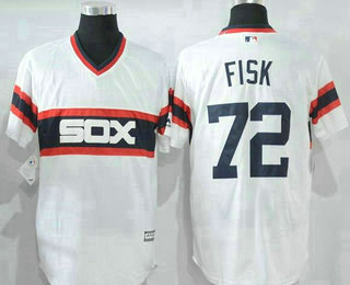 Men's Chicago White Sox #72 Carlton Fisk Retired White Pullover Stitched MLB Majestic Cool Base Jersey Men's Chicago White Sox #72 Carlton Fisk Retired White Pullover Stitched MLB Majestic Cool Base Jersey