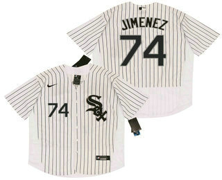 Men's Chicago White Sox #74 Eloy Jimenez White Pinstripe Stitched MLB Flex Base Nike Jersey Men's Chicago White Sox #74 Eloy Jimenez White Pinstripe Stitched MLB Flex Base Nike Jersey