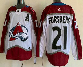 Men's Colorado Avalanche #21 Peter Forsberg White Authentic Jersey