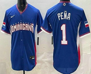 Men's Dominican #1 Jeremy Pena Blue 2026 World Baseball Classic Cool Base Jersey