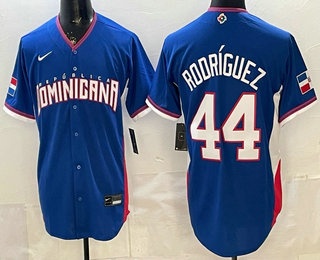 Men's Dominican #44 Julio Rodriguez Blue 2026 World Baseball Classic Cool Base Jersey