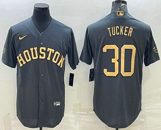 Men's Houston Astros #30 Kyle Tucker 2022 All Star Charcoal Cool Base Stitched Baseball Jersey