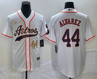 Men's Houston Astros #44 Yordan Alvarez Number White With Patch Cool Base Stitched Baseball Jersey