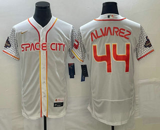 Men's Houston Astros #44 Yordan Alvarez White 2023 City Connect Flex Base Stitched Jersey 01