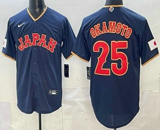 Men's Japan #25 Kazuma Okamoto Navy 2026 World Baseball Classic Cool Base Jersey