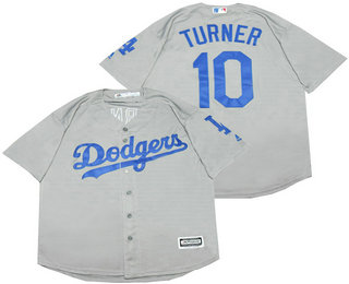 Men's Los Angeles Dodgers #10 Justin Turner Gray Stitched MLB Cool Base Jersey
