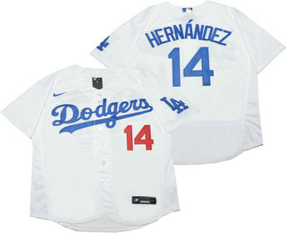 Men's Los Angeles Dodgers #14 Enrique Hernandez White Stitched MLB Flex Base Nike Jersey