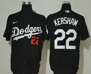 Men's Los Angeles Dodgers #22 Clayton Kershaw Black Stitched MLB Cool Base Nike Jersey