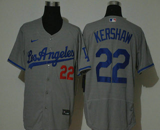 Men's Los Angeles Dodgers #22 Clayton Kershaw Gray Stitched MLB Flex Base Nike Jersey