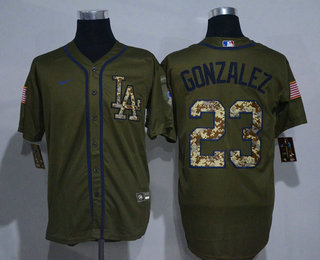 Men's Los Angeles Dodgers #23 Adrian Gonzalez Green Salute To Service Stitched MLB Cool Base Nike Jersey