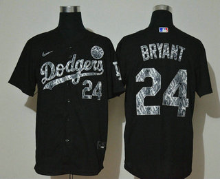 Men's Los Angeles Dodgers #24 Kobe Bryant Black Silver Mamba Stitched MLB Cool Base Nike Jersey