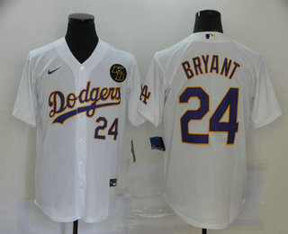 Men's Los Angeles Dodgers #24 Kobe Bryant White Purple KB Patch Stitched MLB Cool Base Nike Jersey