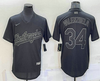 Men's Los Angeles Dodgers #34 Fernando Valenzuela Black Pullover Turn Back The Clock Stitched Cool Base Jersey