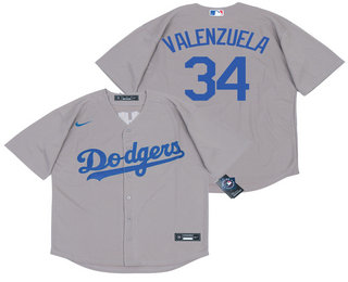 Men's Los Angeles Dodgers #34 Fernando Valenzuela Grey Stitched MLB Cool Base Nike Jersey