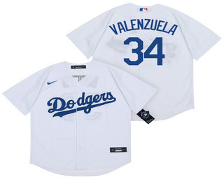 Men's Los Angeles Dodgers #34 Fernando Valenzuela White Stitched MLB Cool Base Nike Jersey
