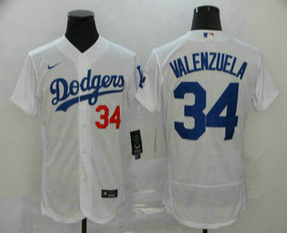 Men's Los Angeles Dodgers #34 Fernando Valenzuela White Stitched MLB Flex Base Nike Jersey