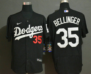 Men's Los Angeles Dodgers #35 Cody Bellinger Black With Small Number Stitched MLB Flex Base Nike Jersey