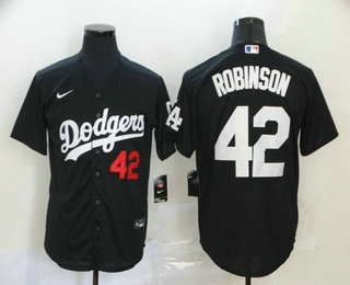 Men's Los Angeles Dodgers #42 Jackie Robinson Black With Small Number Stitched MLB Cool Base Nike Jersey