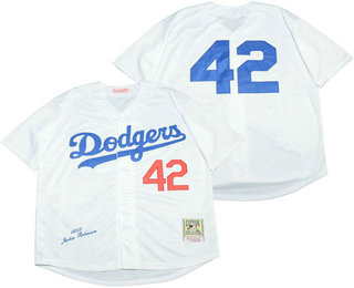Men's Los Angeles Dodgers #42 Jackie Robinson White No Name 1955 Mitchell & Ness Throwback Jersey