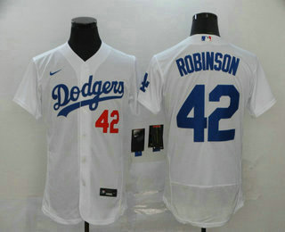 Men's Los Angeles Dodgers #42 Jackie Robinson White Stitched MLB Flex Base Nike Jersey