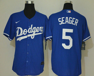 Men's Los Angeles Dodgers #5 Corey Seager Blue Stitched MLB Cool Base Nike Jersey
