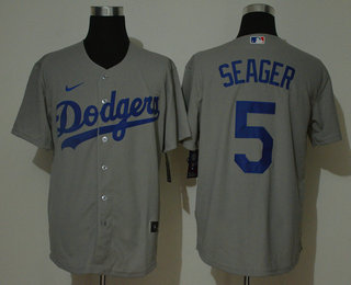 Men's Los Angeles Dodgers #5 Corey Seager Grey Stitched MLB Cool Base Nike Jersey