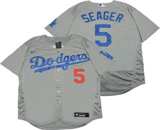 Men's Los Angeles Dodgers #5 Corey Seager Grey With Dodgers Stitched MLB Flex Base Nike Jersey