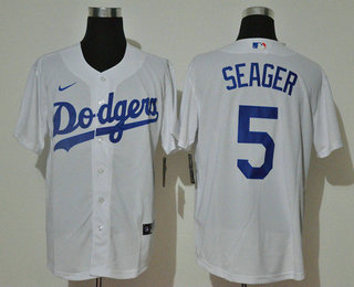 Men's Los Angeles Dodgers #5 Corey Seager White Stitched MLB Cool Base Nike Jersey