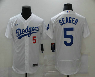 Men's Los Angeles Dodgers #5 Corey Seager White Stitched MLB Flex Base Nike Jersey