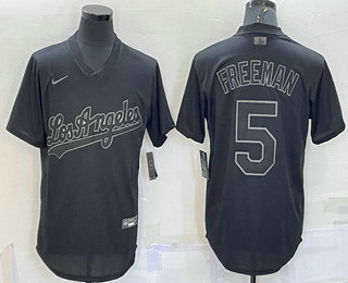 Men's Los Angeles Dodgers #5 Freddie Freeman Black Pullover Turn Back The Clock Stitched Cool Base Jersey