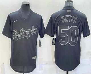 Men's Los Angeles Dodgers #50 Mookie Betts Black Pullover Turn Back The Clock Stitched Cool Base Jersey