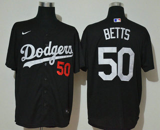 Men's Los Angeles Dodgers #50 Mookie Betts Black With Small Number Stitched MLB Cool Base Nike Jersey