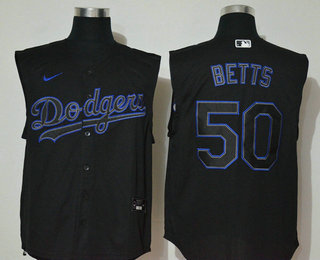 Men's Los Angeles Dodgers #50 Mookie Betts Lights Out Black Fashion 2020 Cool and Refreshing Sleeveless Fan Stitched MLB Nike Jersey