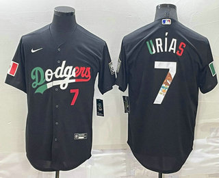 Men's Los Angeles Dodgers #7 Julio Urias Black Mexico Number 2020 World Series Cool Base Nike Jersey 02